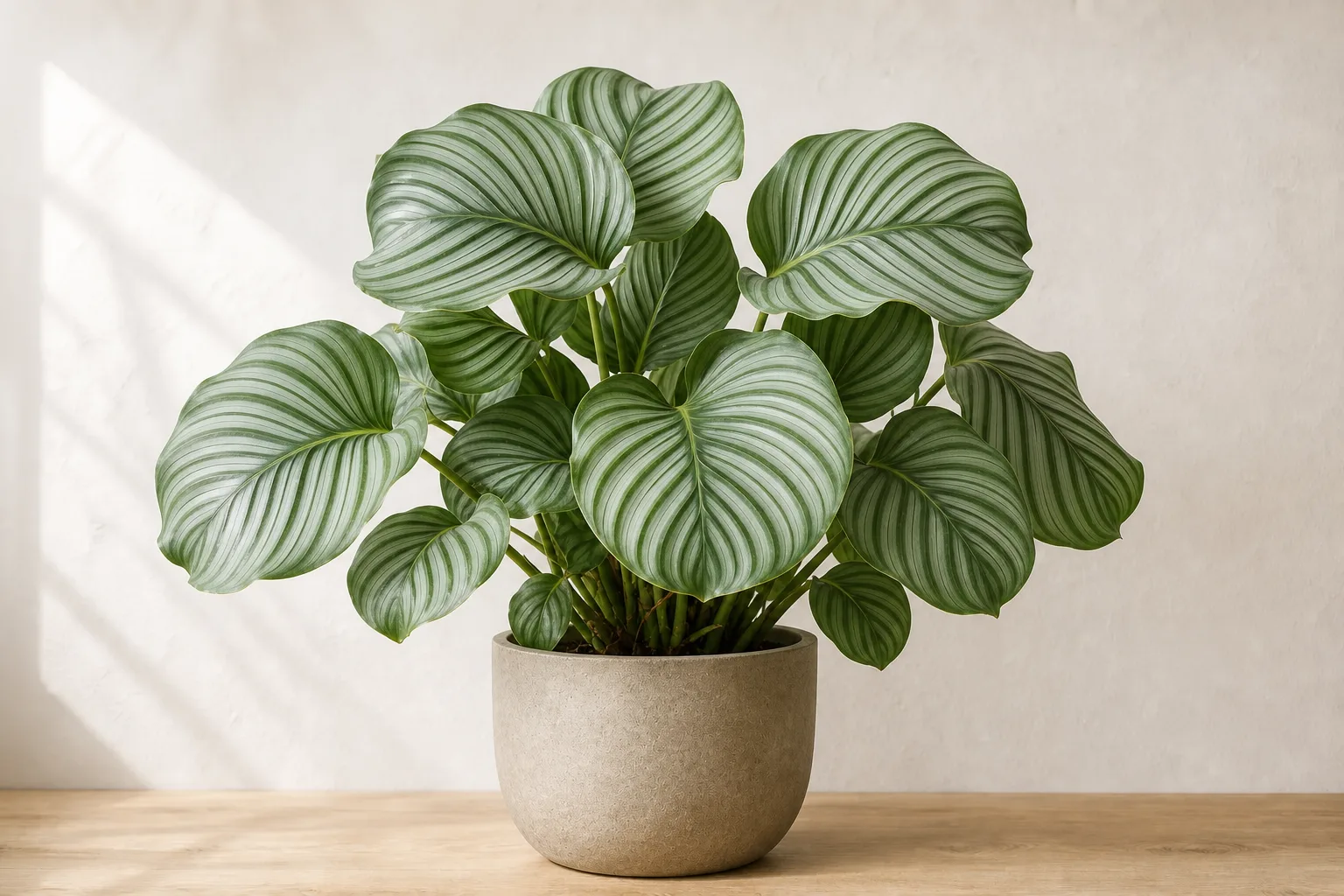 Broad Calathea orbifolia leaves suitable for comparing brown spot shapes and margins