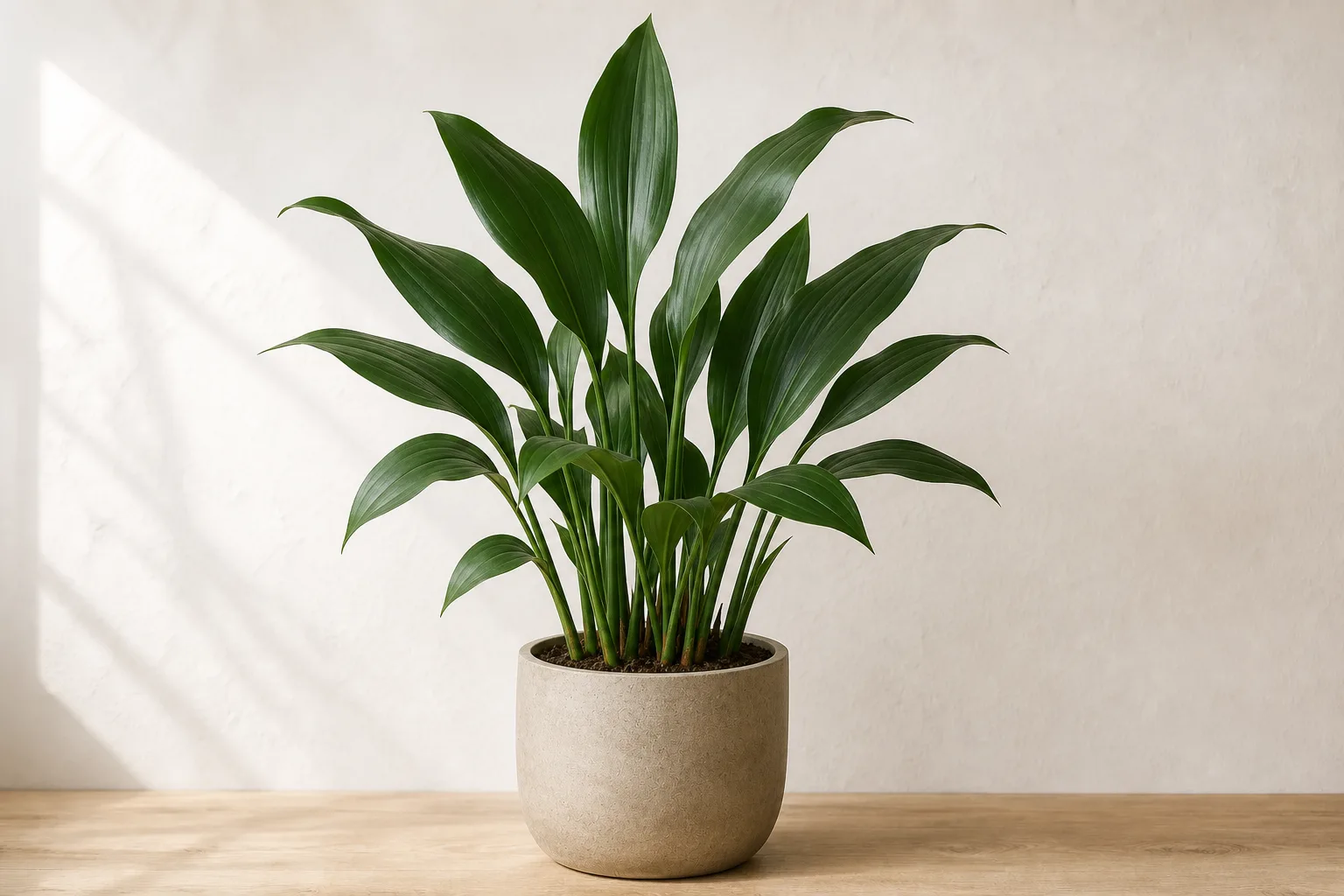 Broad cast iron plant leaves suitable for gentle damp-cloth cleaning