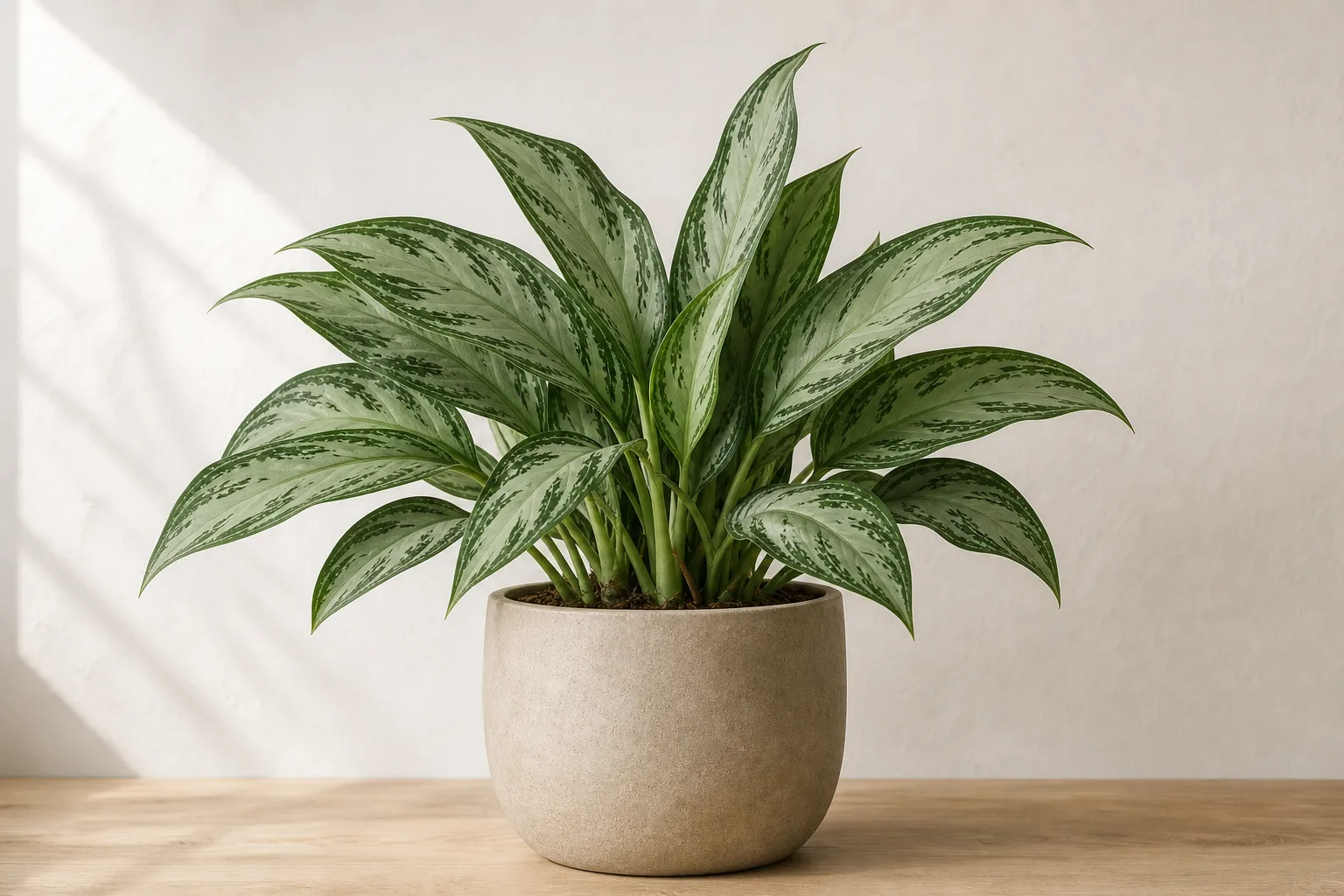 Chinese evergreen foliage showing veins and tissue patterns used in chlorosis diagnosis