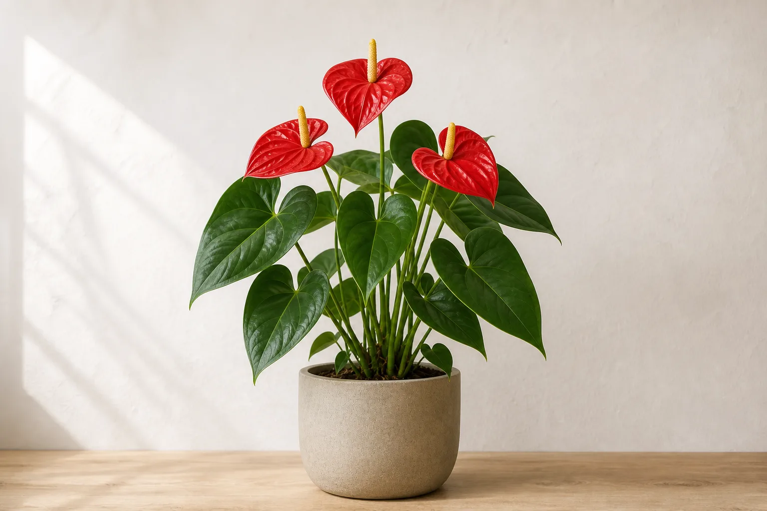 Flamingo flower foliage useful for comparing uniform and interveinal nutrient symptoms