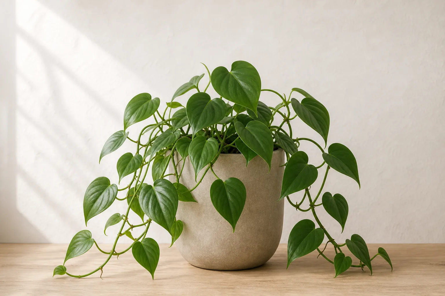 Heartleaf philodendron with active roots ready for a repotting assessment