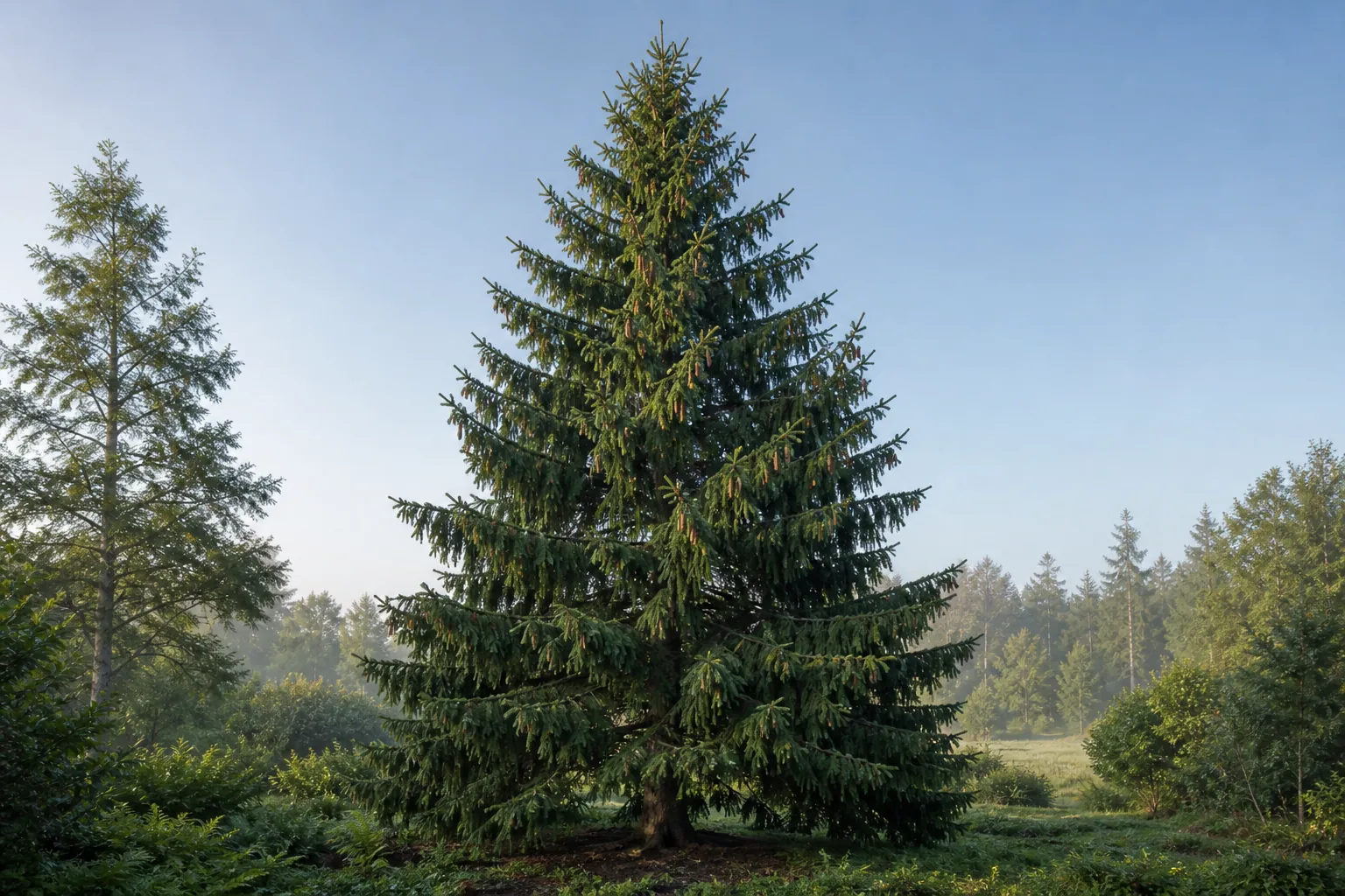 Mature Norway Spruce growing in a spacious cool-climate garden