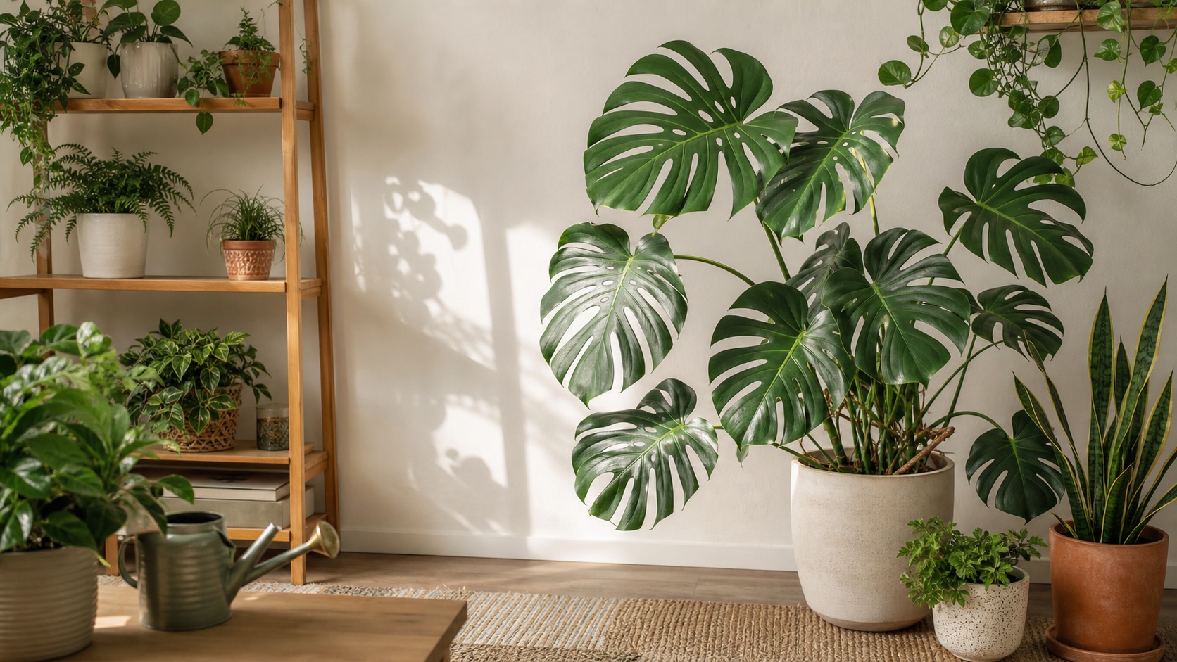 Houseplants in varied ceramic pots